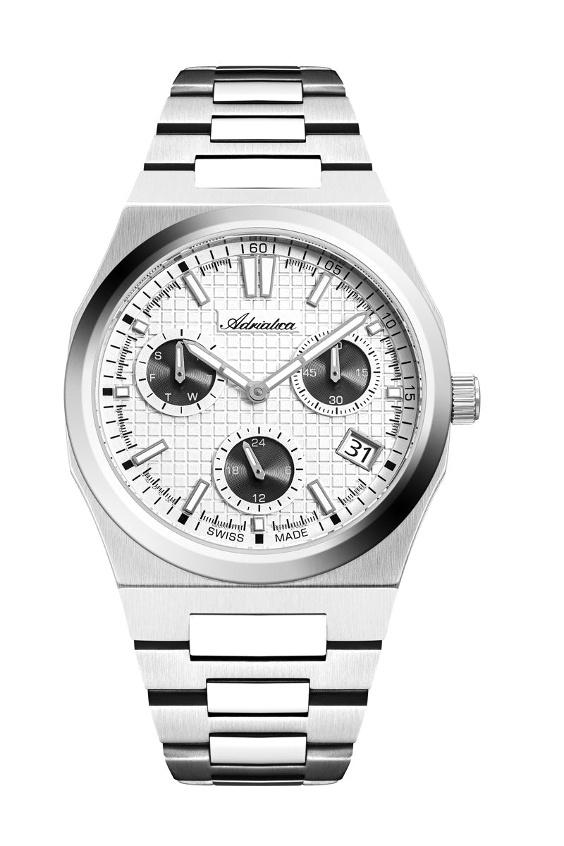 Adriatica Chrono Acciaio Vetro zaffiro, impermeabile 5 atm , diametro della cassa: 40 mm